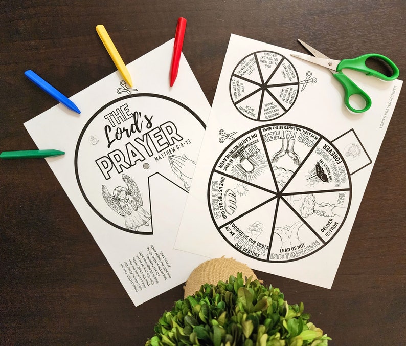 The Lord's Prayer Spinner Wheel & Coloring Pg kids bible matching memory game printable activity kids sunday school, come follow me image 3