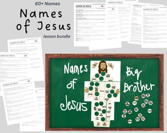 Names of Jesus BIBLE Lesson Bundle, Youth Adult Bible Sunday School, Christmas Names of Christ Bible lesson; Display + references bible list