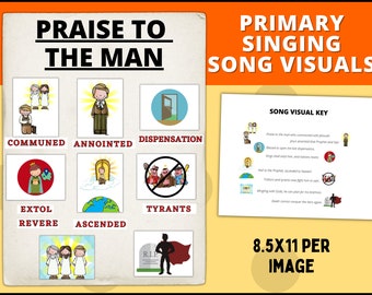 Primary Singing Time: Praise to the Man Game Poster Flipchart | LDS Primary Song Visuals | Primary Music Leader | LDS Hymn | Primary Song