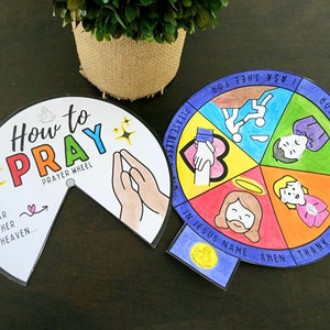 Rueda para colorear y página para colorear Cómo orar Pasos de la oración Imprimibles cristianos - Lección bíblica de la escuela dominical, ven y sígueme