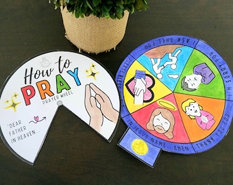 How to Pray Coloring Spinner Wheel & Coloring Page Steps of Prayer Christian Printables  - sunday school bible lesson, come follow me