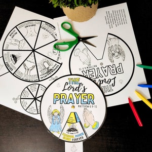 The Lord's Prayer Spinner Wheel & Coloring Pg kids bible matching memory game printable activity kids sunday school, come follow me image 2