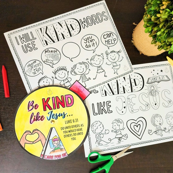 Kindness (Luke 6:31 Do Unto Others) Coloring Spinner Wheel Craft & Pgs Printable Bible Craft Activity - Sunday School, Coloring Watercolor