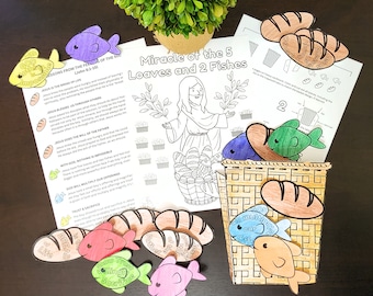 Jesus Feeds the 5000 Miracle of Loaves and Fishes Kids Bible Craft, Coloring Page & Lessons of Miracle - New Testament - Bible Printable