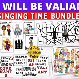 Primary Singing Time I Will BE VAILANT bundle | Primary Music Song Visuals | Word Picture Match | Giant I Spy Poster | Color Code Coloring