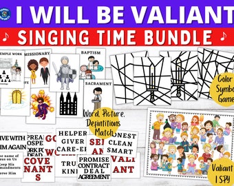 Primary Singing Time I Will BE VAILANT bundle | Primary Music Song Visuals | Word Picture Match | Giant I Spy Poster | Color Code Coloring