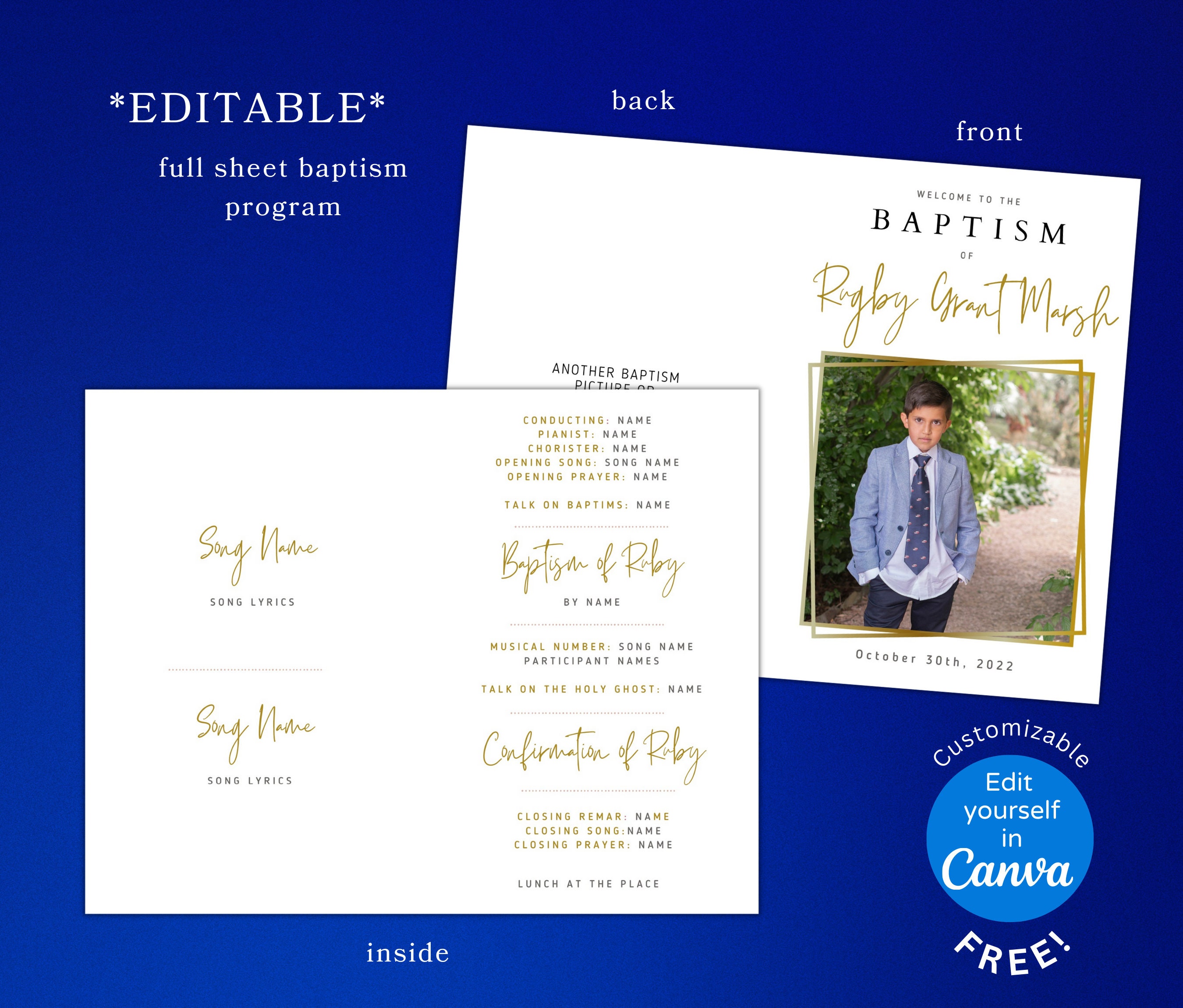 LDS Baptism Program & Invitation Customizable Boys Program - Etsy