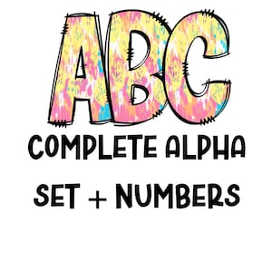Alpha-doodles verfspatten | Krabbelbrieven | Kleine letters, cijfers, hoofdletters | PNG voor sublimatie | DIY-ontwerp | Verfstreken