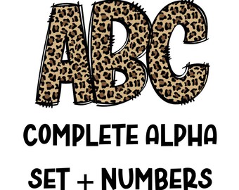 Cheetah Alpha Doodles | Doodle Letters | Lowercase, Numbers, Capital Letters | PNG for sublimation | DIY Design | Animal Print
