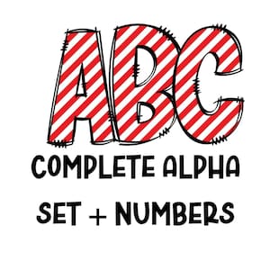 Red and White Stripes Alpha Doodles | Doodle Letters | Lowercase, Numbers, Capital Letters | PNG for sublimation | DIY Design | Candy Cane