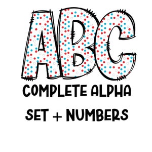 Red and Blue Dots Alpha Doodles | Doodle Letters | Lowercase, Numbers, Capital Letters | PNG for sublimation | DIY Design