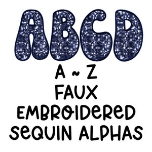 Doodles alfa bordados lantejoulas retros azuis escuro de <br> Entrega Rápida? Doodles para PNGs | Conjunto de Doodle Alfa | Letras do alfabeto | Desenhos bordados falsos