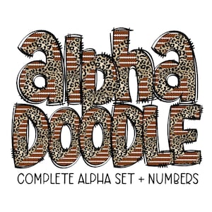 Distressed Leopard Football Alpha Doodles | Doodle Letters | Lowercase, Numbers, Capital Letters | PNG for sublimation | DIY Design |