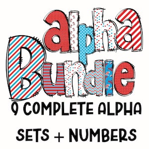 Read Across America Alpha Doodles / Doodle Letters / Minúsculas, números, letras mayúsculas / PNG para sublimación / Diseño DIY / Paquete de 9 garabatos
