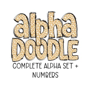 Giraffe Print Alpha Doodles | Doodle Letters | Lowercase, Numbers, Capital Letters | PNG for sublimation | DIY Design | Animal Print