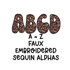 Doodles alfa bordados lantejoulas marrons de <br> Entrega Rápida? Doodles para PNGs | Conjunto de Doodle Alfa | Letras do alfabeto | Desenhos bordados falsos