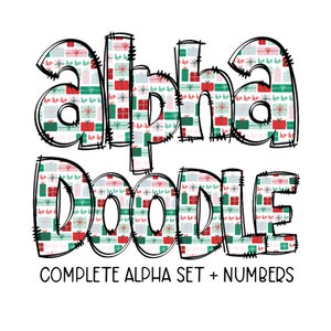 Christmas Presents  Alpha Doodles | Doodle Letters | Lowercase, Numbers, Capital Letters | PNG for sublimation | DIY Design | Christmas