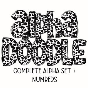 Cow Print Alpha Doodles | Doodle Letters | Lowercase, Numbers, Capital Letters | PNG for sublimation | DIY Design | Animal Print