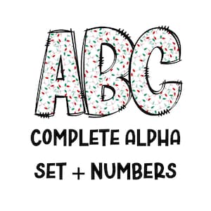 Christmas Lights Alpha Doodles | Doodle Letters | Lowercase, Numbers, Capital Letters | PNG for sublimation | DIY Design | Christmas