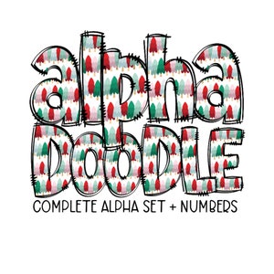 Christmas Trees Alpha Doodles | Doodle Letters | Lowercase, Numbers, Capital Letters | PNG for sublimation | DIY Design | Christmas Doodles