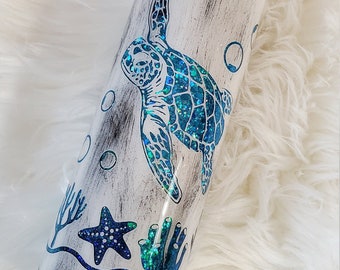 Sea Turtle Distressed Wood Peekaboo Tumbler