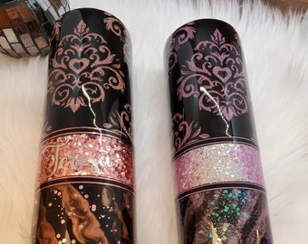 Peek a Boo Glitter Damask Tumbler