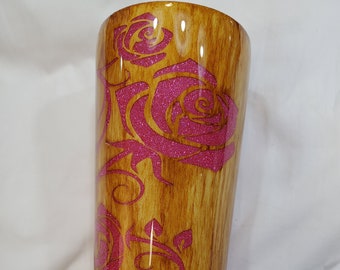 Rose Peek a Boo Glitter Tooled Leather Tumbler