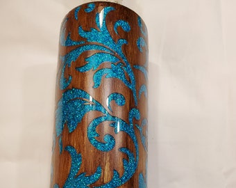 Peek a Boo Glitter Tooled Leather Tumbler