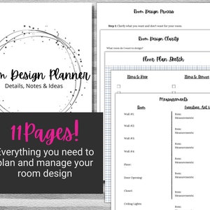 Pu&ograve; includere: Un planner di design per la stanza stampabile di 11 pagine. Il planner include sezioni per il processo di progettazione della stanza, la chiarezza, lo schizzo del piano di pianta, gli elementi da conservare e da rimuovere e le misure. Il planner &egrave; progettato per aiutarti a pianificare e gestire il design della tua stanza.