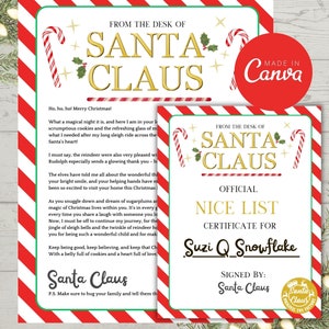 Carta personalizada de Papá Noel / Carta de Papá Noel, Certificado de lista de buenos, Carta personalizada de Papá Noel, Carta del Polo Norte, Carta de Papá Noel imprimible