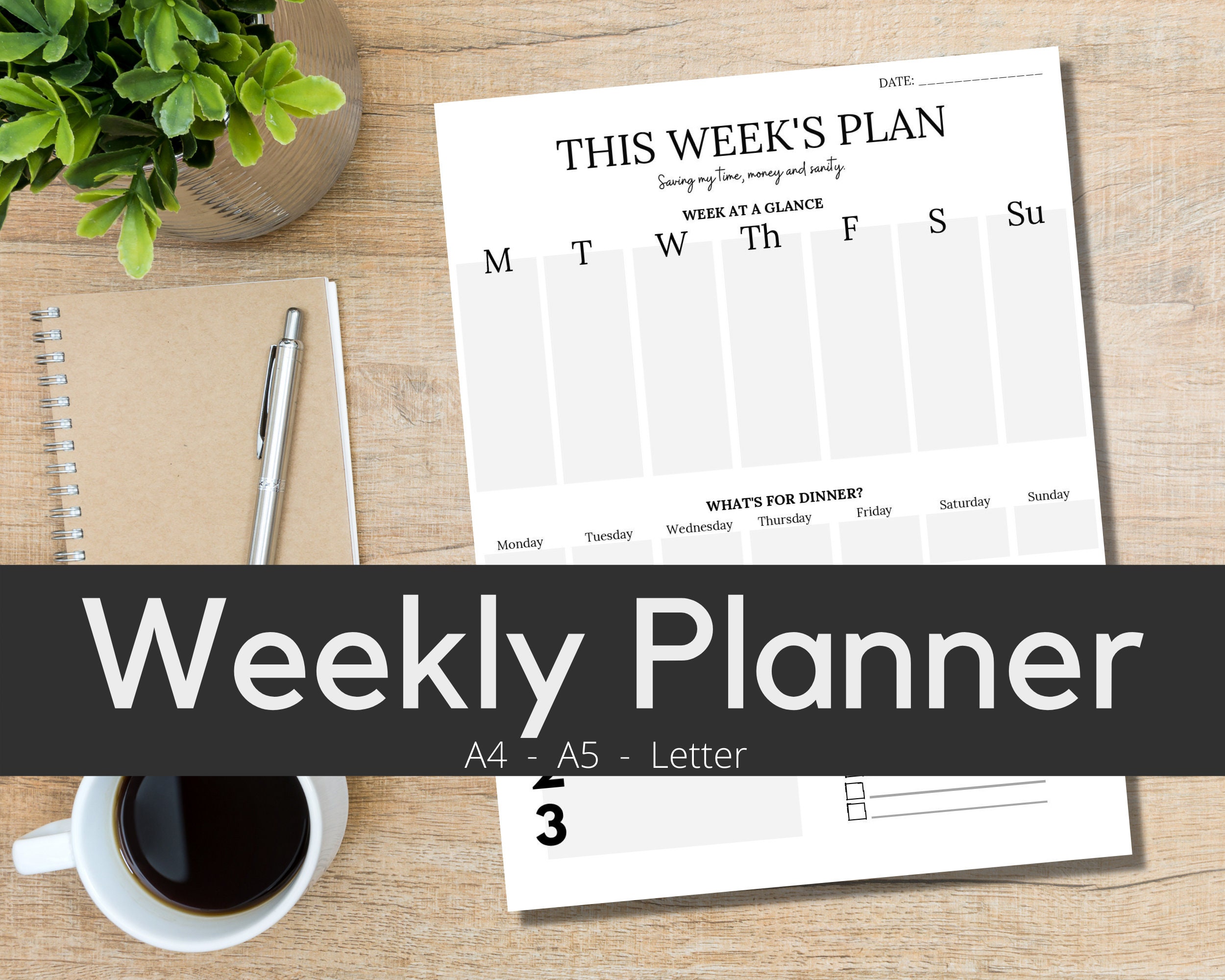 Minimalist Weekly Planner Printable, Week at a Glance (digital Download ...