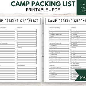 Camp Verpackung Checkliste Printable - Instant Download, minimalistischer Stil, Urlaubsplanung, Verpackung Checklist