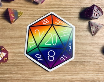 Pride D20, Natural 20 vinyl sticker // Natural 20 D&D sticker