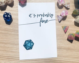 It's Probably Fine, Nat 1 Dungeons and Dragons theme postcard (set of 4) // It's Probably Fine mini art print (set of 4)