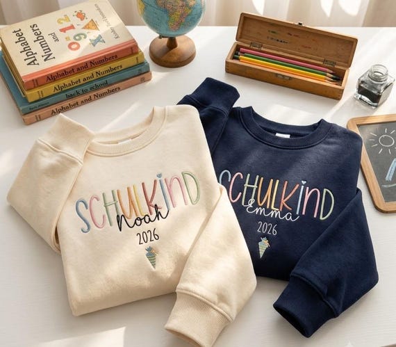 First Day School Sweatshirt, Schulkind Embroidered Crewneck, Personalized Kindergarten Shirt, Custom Name Kids Crewneck, Back to School Gift