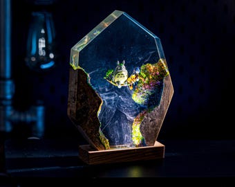 Lámpara de resina epoxi con diseño de anime, luz nocturna de resina personalizada con diseño de anime, lámpara de resina epoxi personalizada, lámpara de resina con diorama, regalo de cumpleaños, regalo para él.