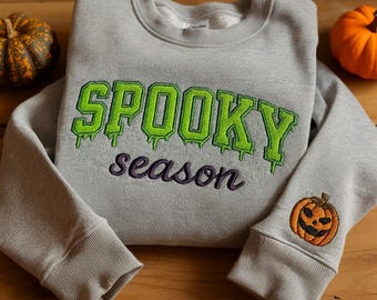 Embroidered Spooky Season Sweatshirt, Vintage Halloween Pumpkin Spooky Season Shirt, Pumpkin Shirt, Cute Fall Shirt, Halloween Gifts