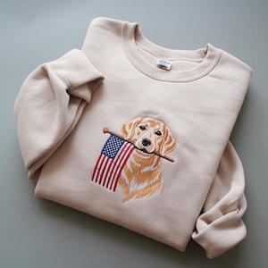 Golden Retriever 4th of July Shirt, Patriotic Dog Mom Embroidered Tee, USA Flag Sweatshirt, Independence Day Gift, Custom Dog Breed Top