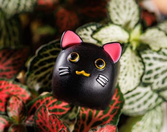 Schwarze süße Katze Tastenkappe, Artisan Tastenkappe, handgemachtes Tastenkappendesign, Cherry Mx Anime Tastenkappe für mechanische Tastatur, Geschenk für Weeaboo