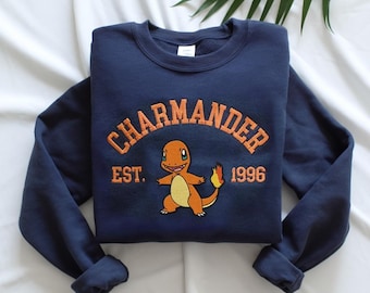 Custom Anime Embroidered Sweatshirt, Po.ke Inspired Crewneck, Anime Gift for Him, Kawaii Gaming Hoodie, Birthday gift