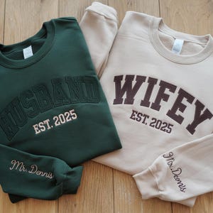 Custom Wifey and Hubby Embroidery Sweatshirt, Embroidery Wifey Hubby Couple Hoodie, Gift for Wedding, Mother's Day Gifts