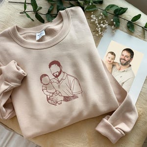 Custom Photo Embroidery Crewneck, Custom Embroidered Portrait Sweatshirt From Photo, Gift for Dad, Custom Family Embroidery, Birthday Gift