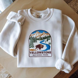 Yellowstone National Park Embroidered Sweatshirt, Bison Wildlife Crewneck, National Park Gift, Camping Shirt, Nature Lover Sweatshirt