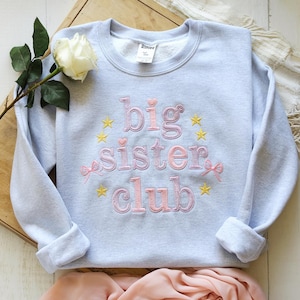 Big Sister Club Embroidered Sweatshirt, Toddler Big Sis Shirt, Sibling Reveal Outfit, Summer Pregnancy Announcement Gift, 2025 Baby News Tee