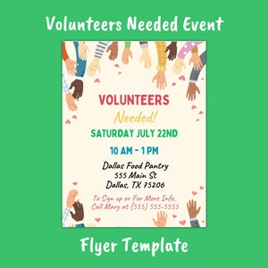 Printable Call for Volunteers Needed Event Flyer Invite Invitation Template Edit Using CANVA Pro or in Adobe PDF - Instant Digital Download