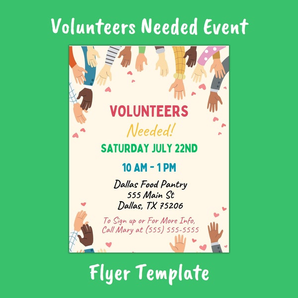 Printable Call for Volunteers Needed Event Flyer Invite Invitation Template Edit Using CANVA Pro or in Adobe PDF - Instant Digital Download