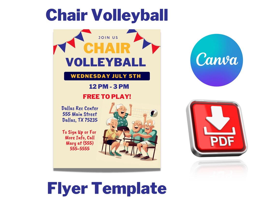 Printable Chair Volleyball Tournament Event Flyer Invite Etsy