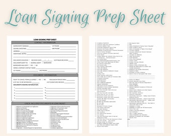 Printable Notary Loan Signing Agent Signing Prep Sheet Intake Form Signing Checklist Immediate Instant PDF Digital Download