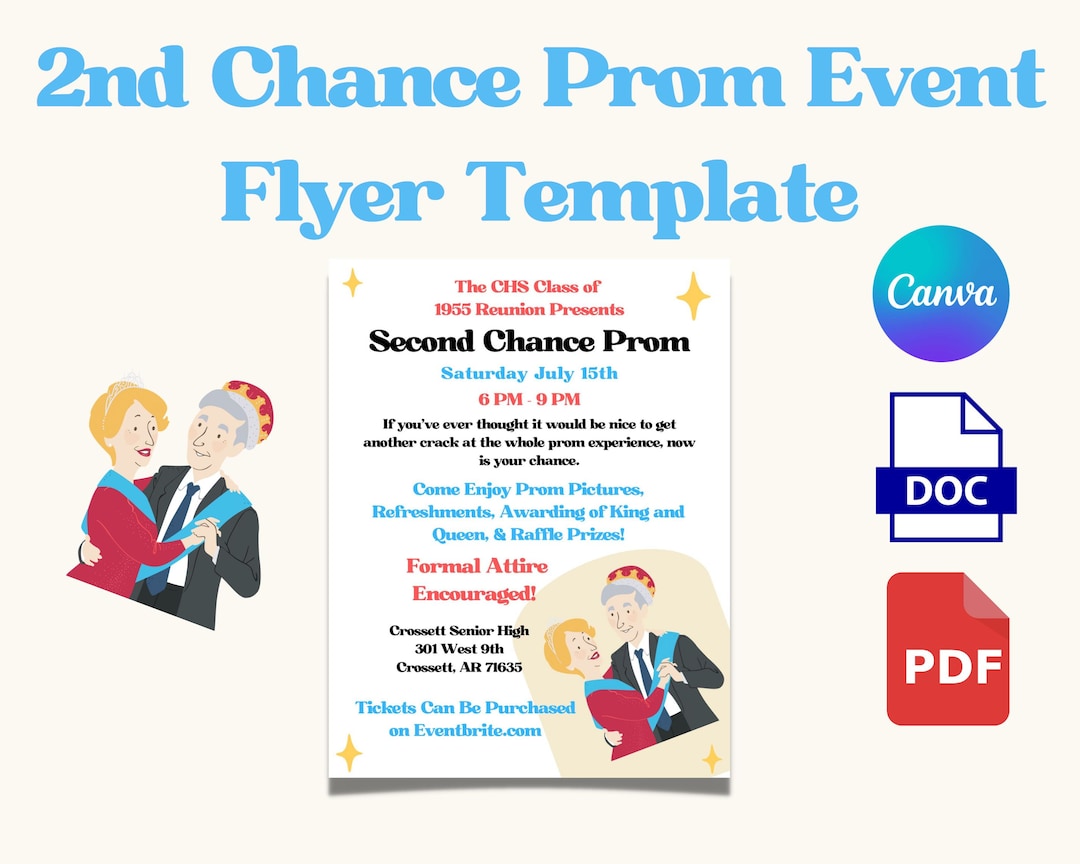 Printable 2nd Second Chance Prom Event Flyer Invite Invitation Etsy