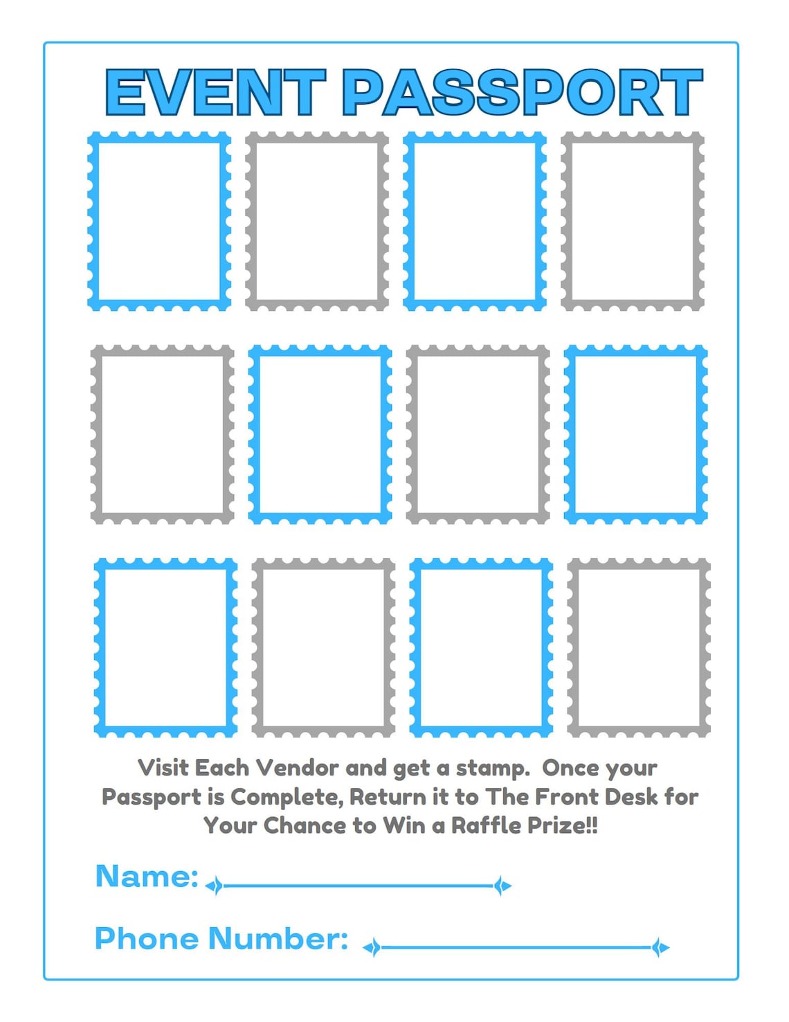 8.5 X 11 Printable/digital Event Passport Template Edit in Adobe ...